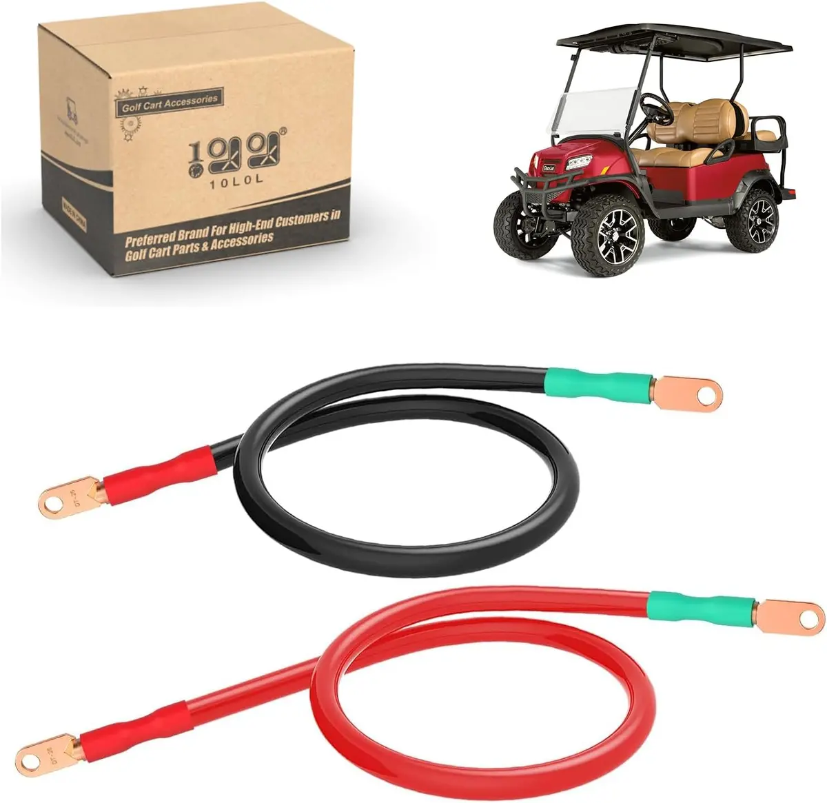 Universal Golf Cart Battery Cable Set - 4 Gauge Pure Copper W/ Heat-Shrink Terminals (36Inch Black + 38Inch Red) - 10L0l 1