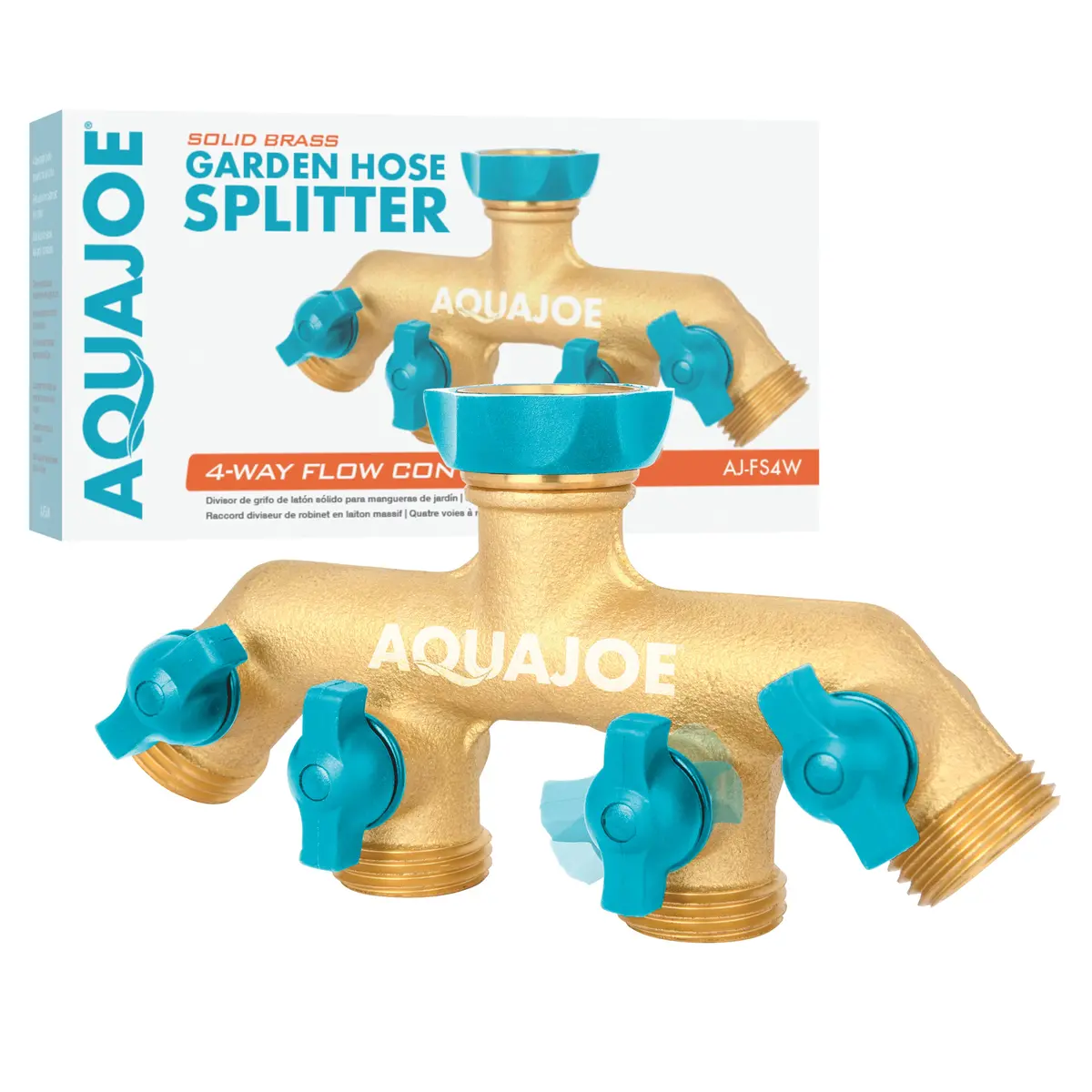 Aqua Joe Aj-Fs4w Solid Brass 4-Connection Garden Hose Splitter 1