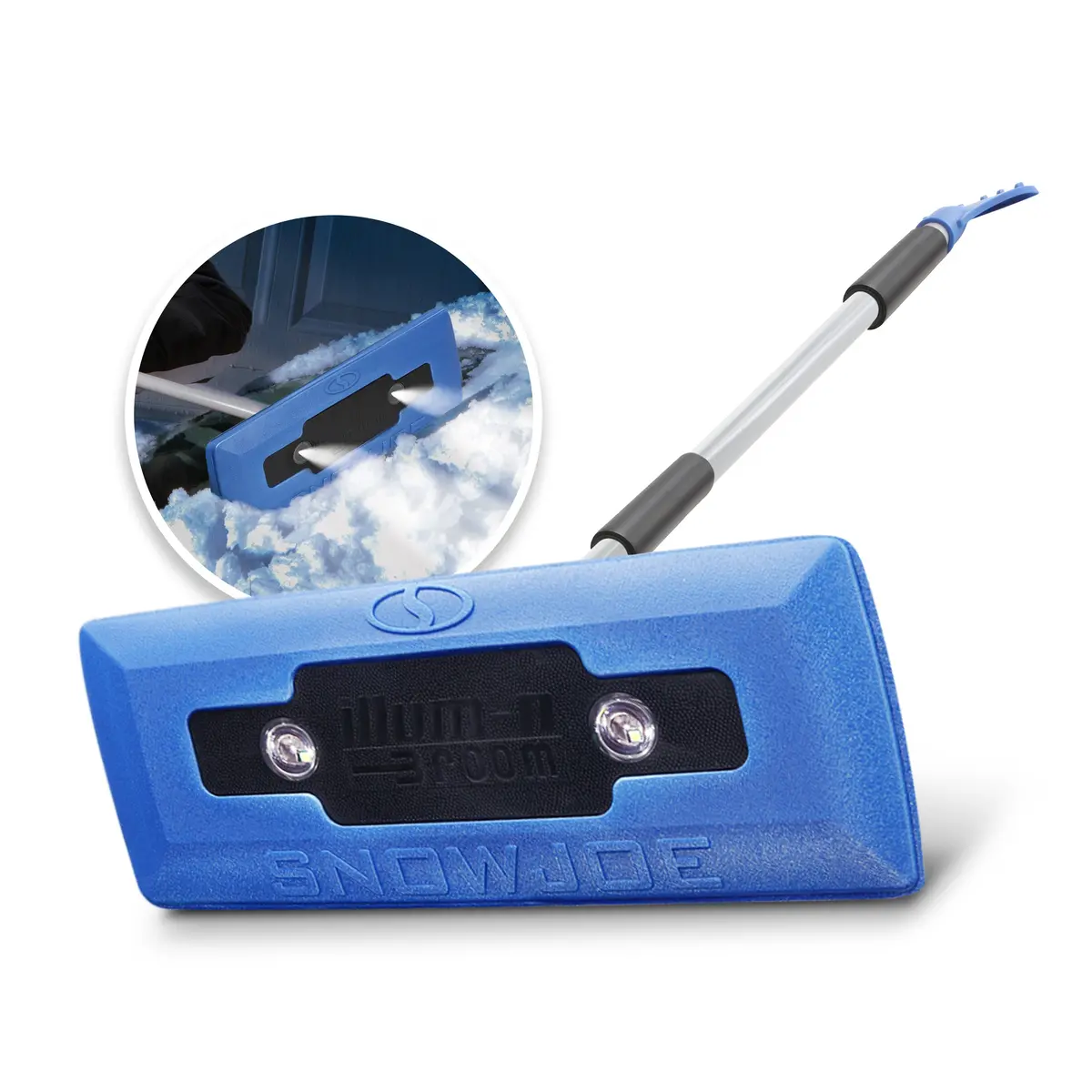 Snow Joe Sjblzd-Led 4-In-1 Telescoping Snow Broom + Ice Scraper | 18-Inch Foam Head | Headlights (Blue) 1