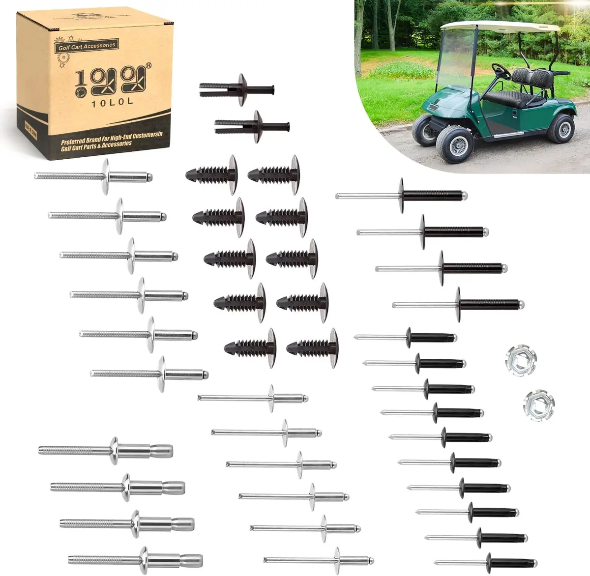 10L0l Complete Body Rivet Kit For Ezgo Txt (1994-Up) - Includes 10 X-Mas Tree Fasteners 1