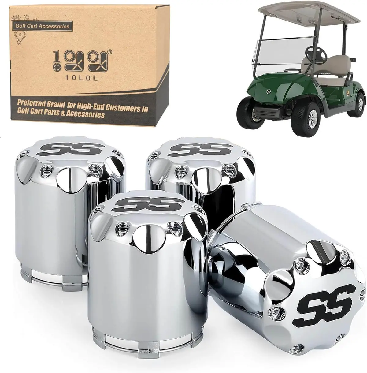 Universal Golf Cart Ss Wheel Center Cap Cover For Ezgo, Club Car, Yamaha, 4 Pcs - 10L0l 1