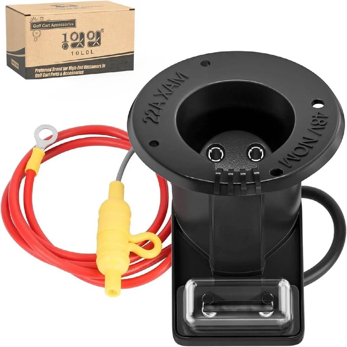 Round 3-Pin Charger Receptacle & Fuse Assembly For Club Car Electric Golf Carts 1