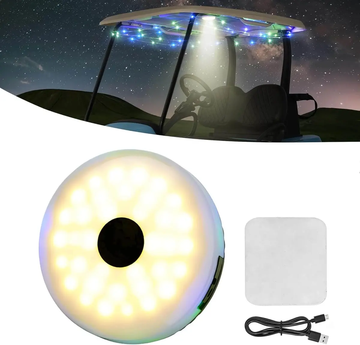 10L0l Universal Golf Cart Roof Light & Neon Strip Kit – 10M Led, 5 Modes, Usb Rechargeable 1