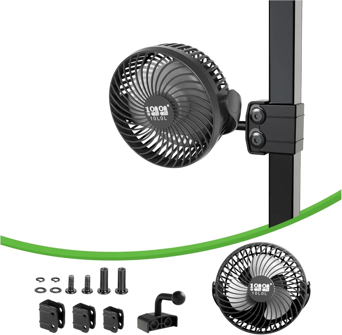Universal Golf Cart Fan - 3-Speed Adjustable, 8000Mah Battery, Led Light & Phone Charger - Fits Ezgo, Club Car, Yamaha - 10L0l 2