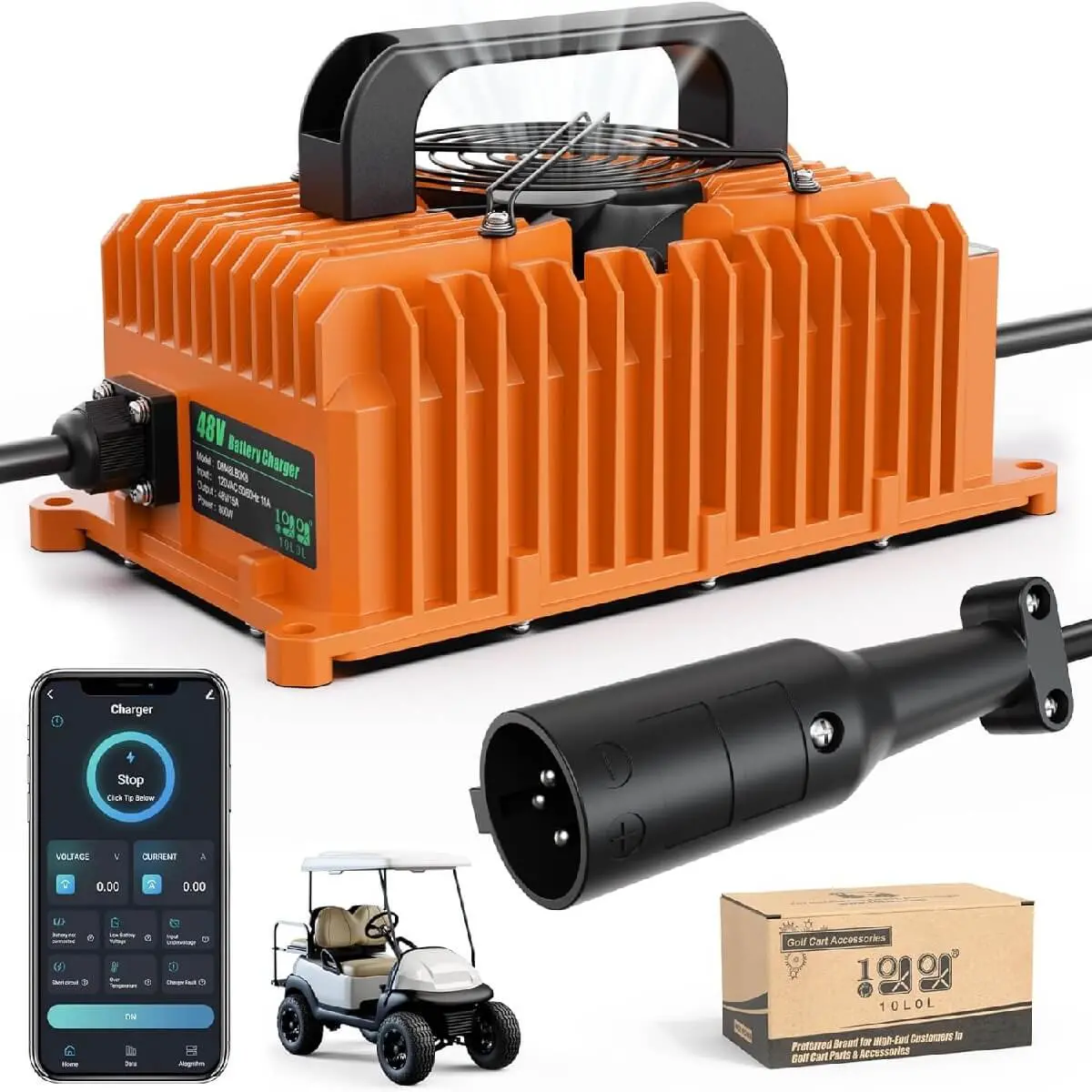 10L0l 15 Amp Smart Golf Cart Charger For Club Car Ds & Precedent 48V With Bluetooth App 1