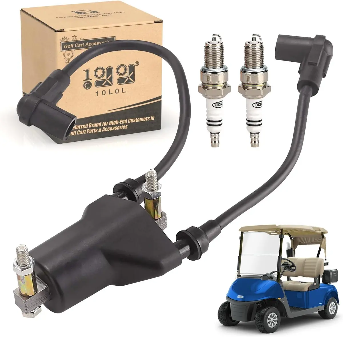 Golf Cart Dual Ignition Coil With Spark Plugs For Ezgo 4-Cycle 1991-2002 Pre-Mci Engine Upgrade - 10L0l 1