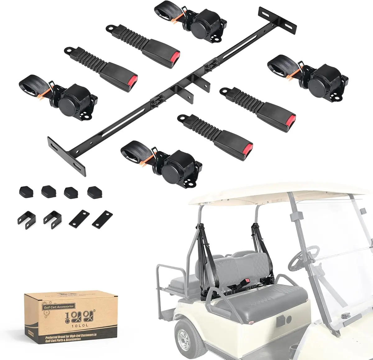 10L0l 3-Point Retractable Seat Belt Kit For Ezgo Txt & Club Car Ds/Precedent (4-Passenger) 1