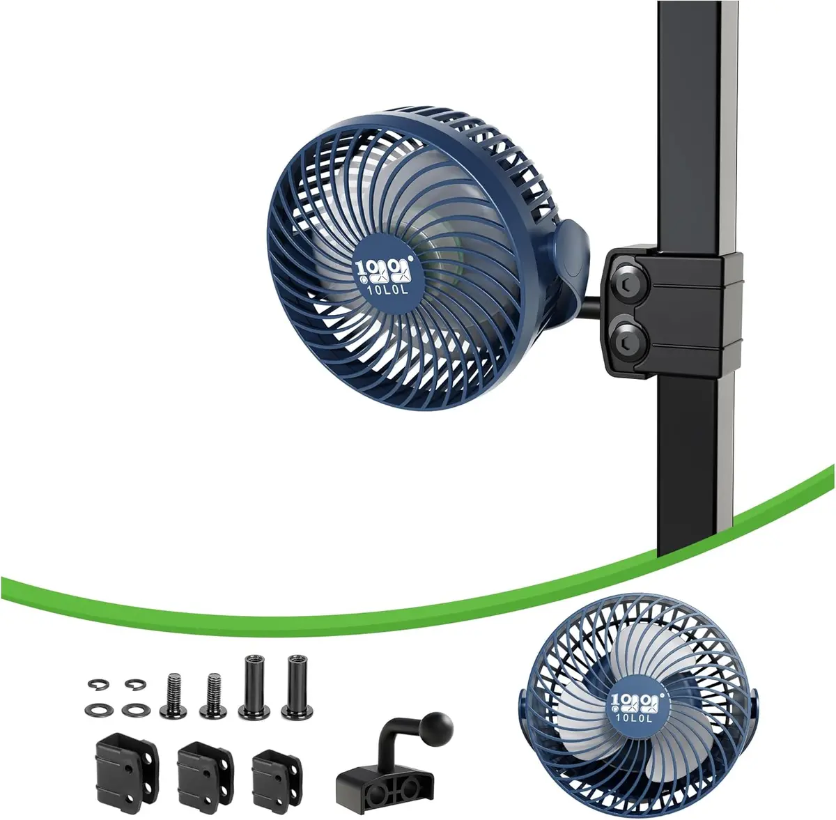 Universal Golf Cart Fan - 3-Speed Adjustable, 8000Mah Battery, Led Light & Phone Charger - Fits Ezgo, Club Car, Yamaha - 10L0l 1