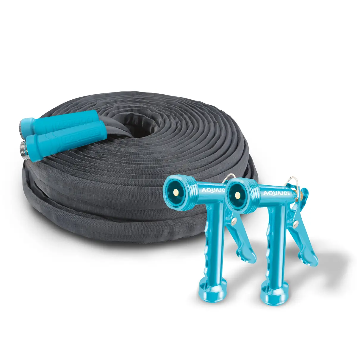 Aqua Joe Pistol Grip Hose Nozzle Bundle | Includes 100Ft Fiberjacket Hose + 2-Pack Full Metal Hose Nozzles 1