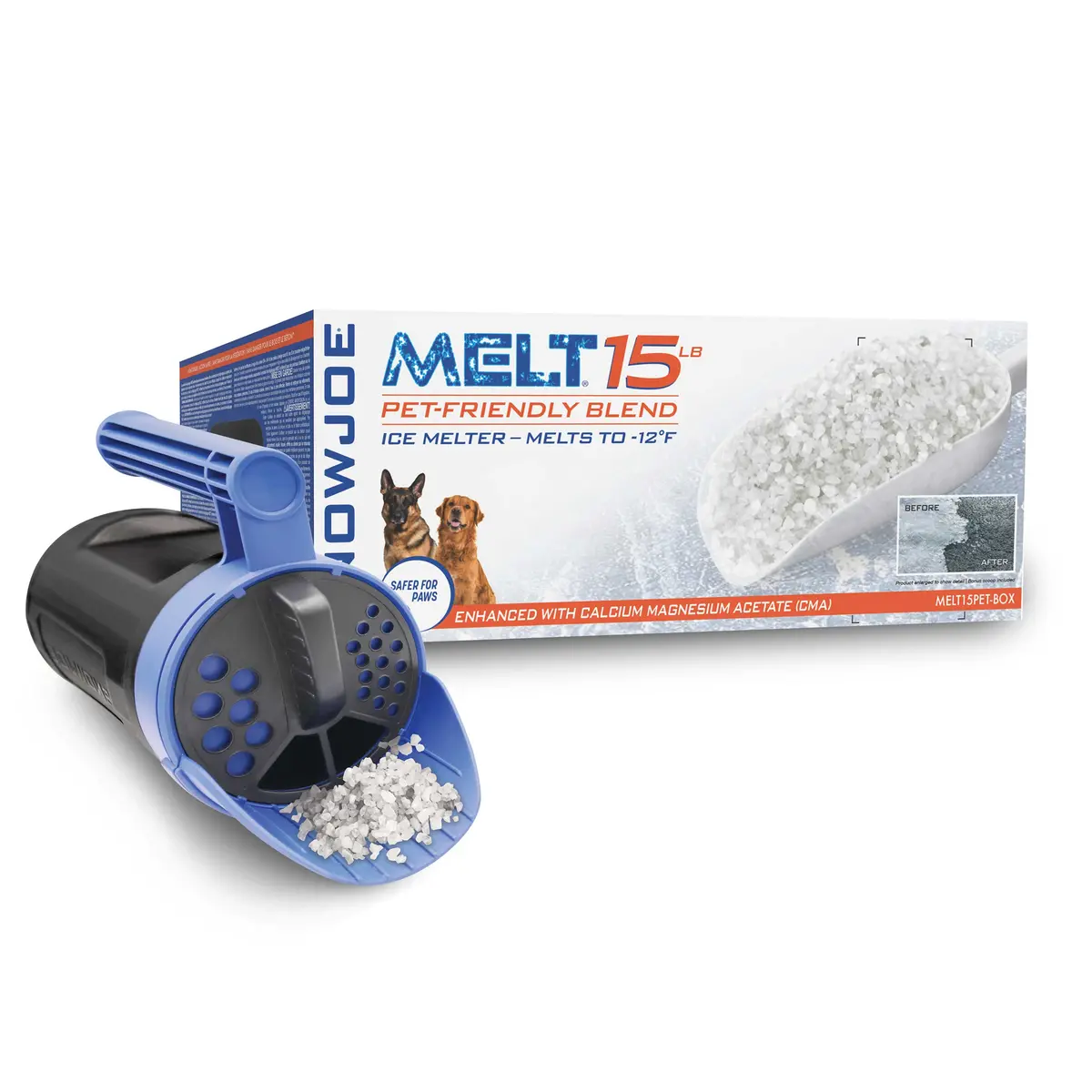 Snow Joe Premium Ice Melt + Spreader Bundle | 15 Lb. Box & Multi-Purpose Spreader 1
