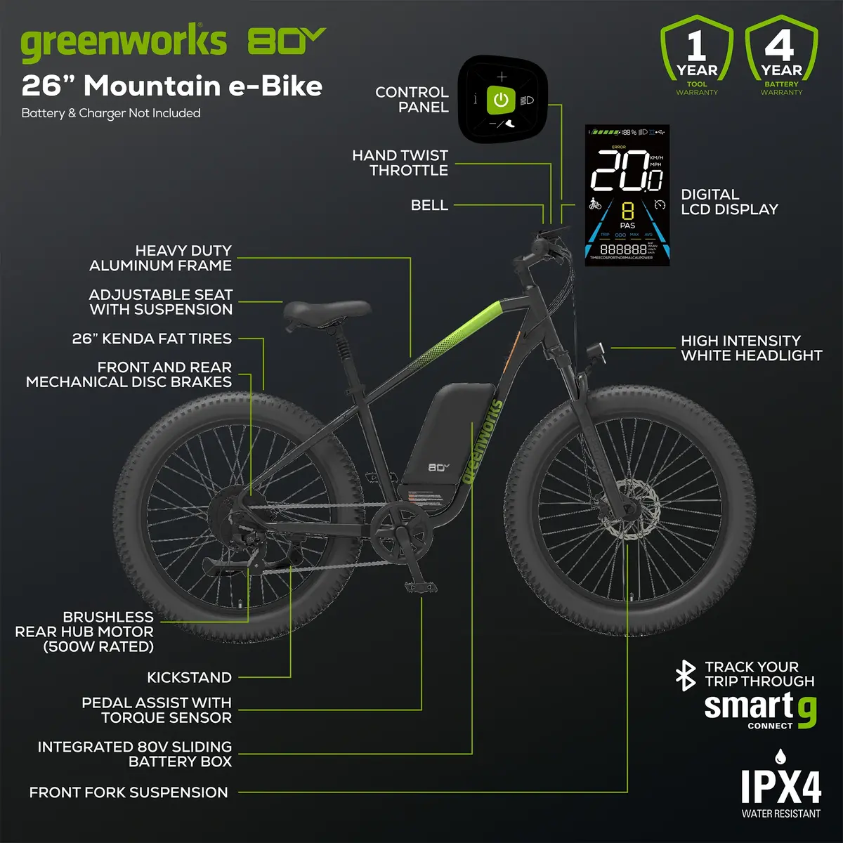 80V Venture Series 26” Fat Tire Electric Mountain Bike (Tool Only) 2
