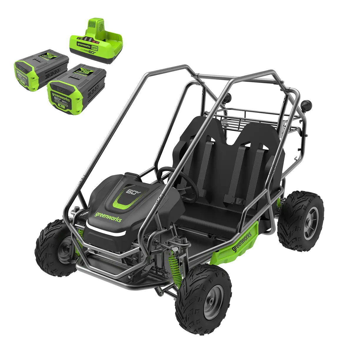 60V Stealth Series All-Terrain 2-Seat Electric Youth Go-Kart, (2) 8Ah Batteries And Dual Port Charger 1