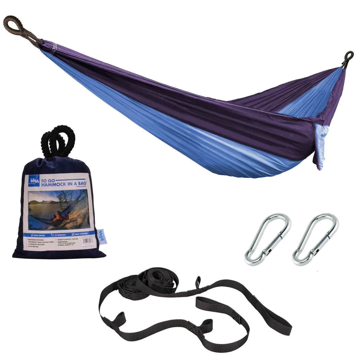 Bliss Hammocks Bh-406Xls-Rb Hammock In A Bag W/ Adjustable Tree Straps | 54-In. Wide | Weather & Uv Resistant | 350 Lb. Capacity (Royal Bliss) 2