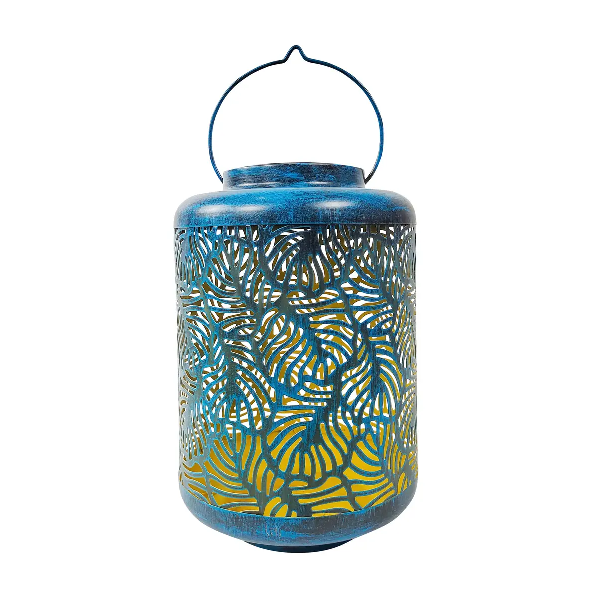 Bliss Outdoors Bsl-308-Bl Solar Led Lantern W/ Banana Leaf Design & Hand Painted Finish | 12-In. Tall | Waterproof Ip44 (Blue) 2