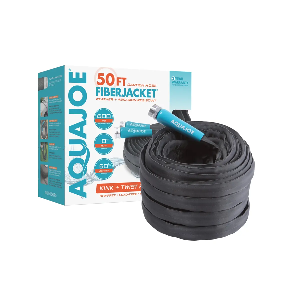 Aqua Joe Ajfjh50-58-Pro Ultra Flexible Kink Free Fiberjacket Garden Hose | 50-Foot | Metal Fittings 2