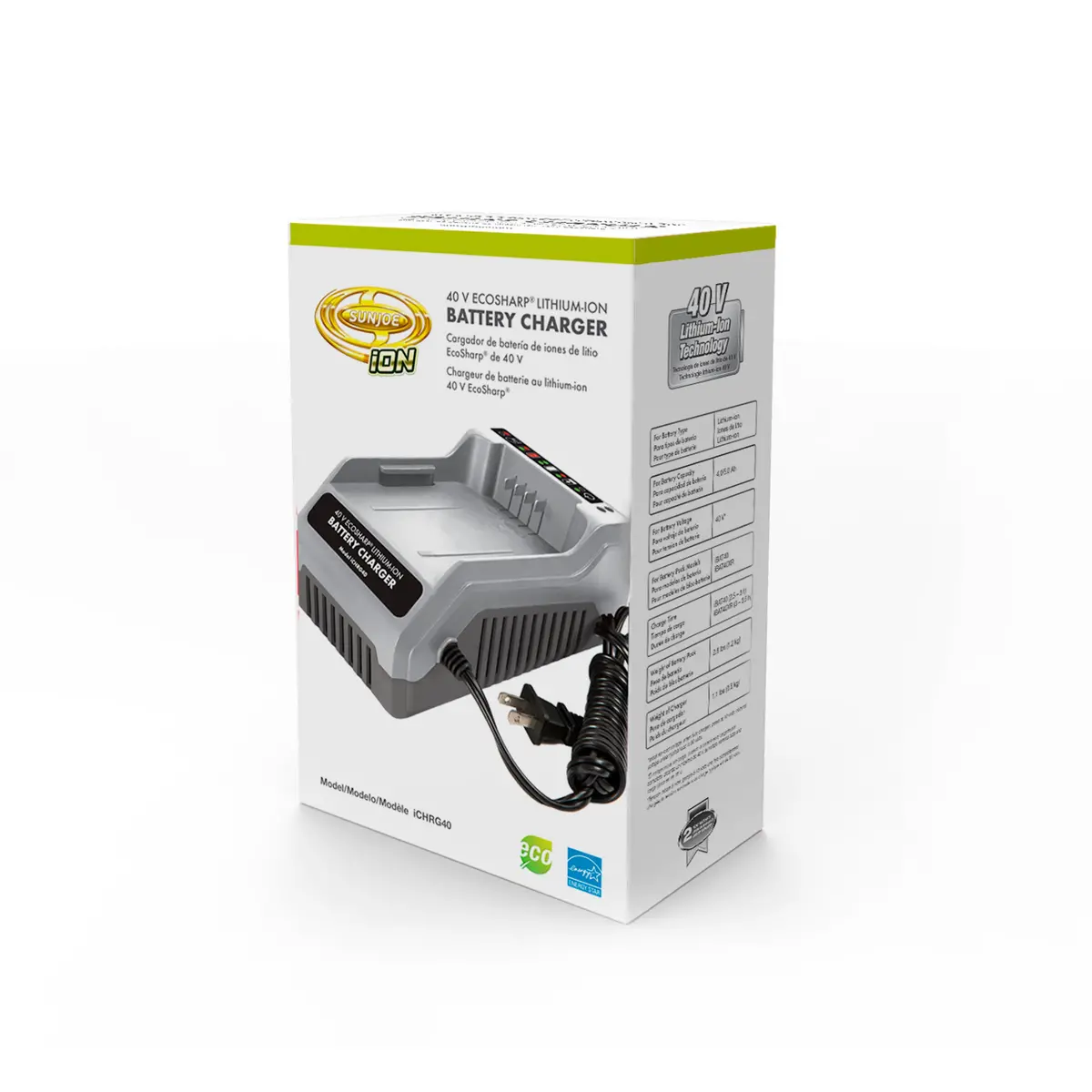 Snow Joe + Sun Joe Ichrg40-Rm Ecosharp® Lithium-Ion Battery Charger | 40 Volt (Certified Refurbished) 2