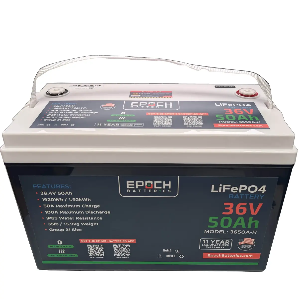 36V 50Ah (1.92Kwh) Essential Series - Bluetooth & Heated Lifepo4 Battery 1