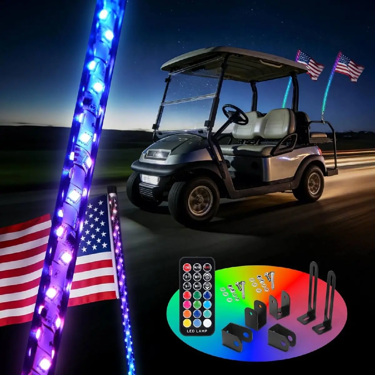 10L0l Golf Cart Whip Lights 2.53Ft – 210 Modes, Waterproof Led Safety & Style Upgrade 1