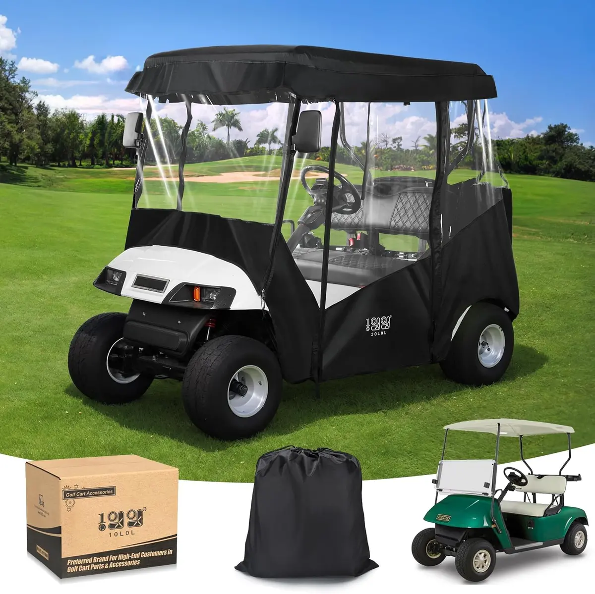 10L0l Golf Cart Enclosure - All-Weather Protection For Club Car & Ezgo 2-Passenger Carts 1