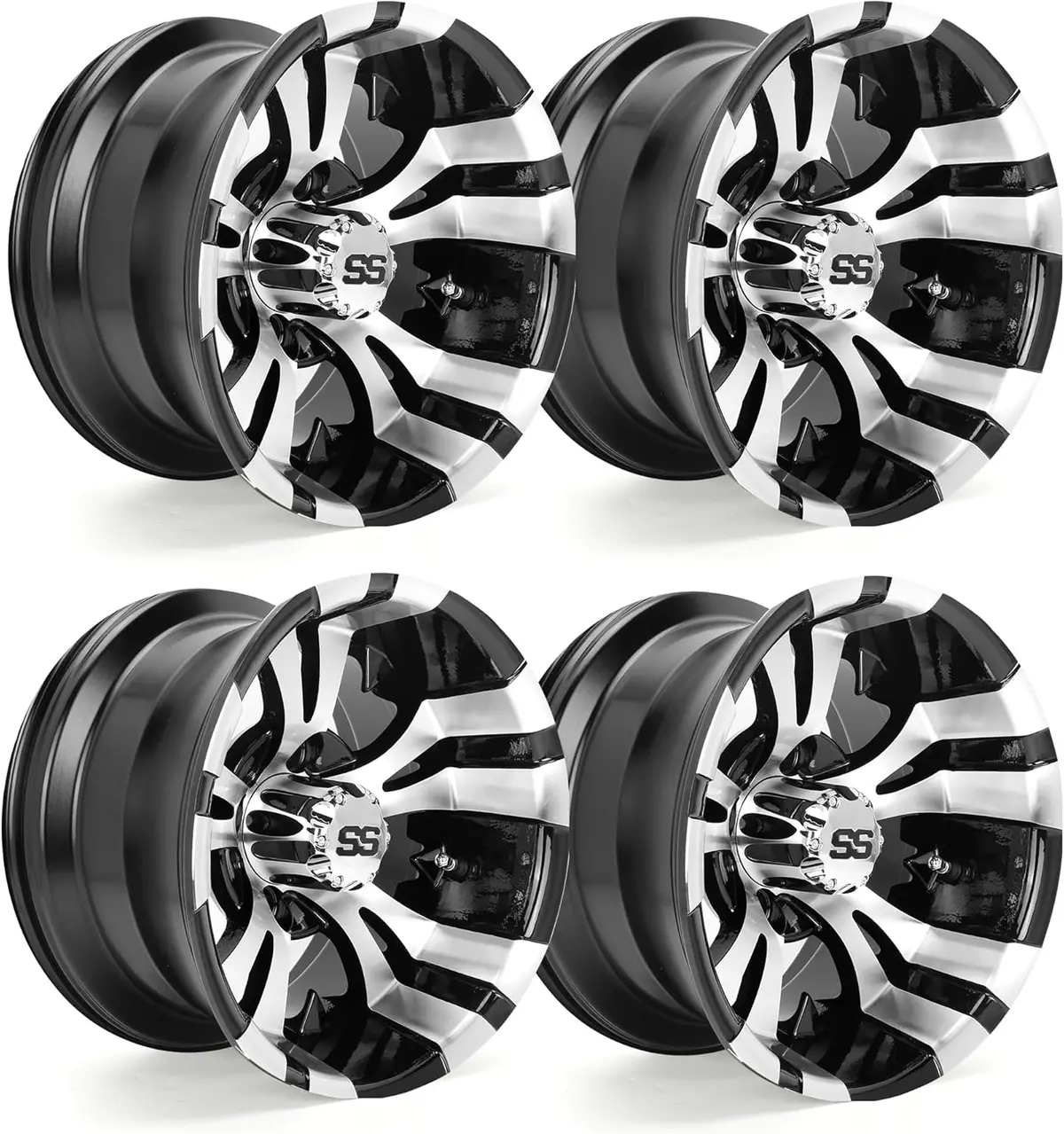 10"/12" Golf Cart Rims Wheels - Forged Aluminum W/ Ss Center Caps - Fits Ezgo/Club Car/Yamaha - 10L0l 1