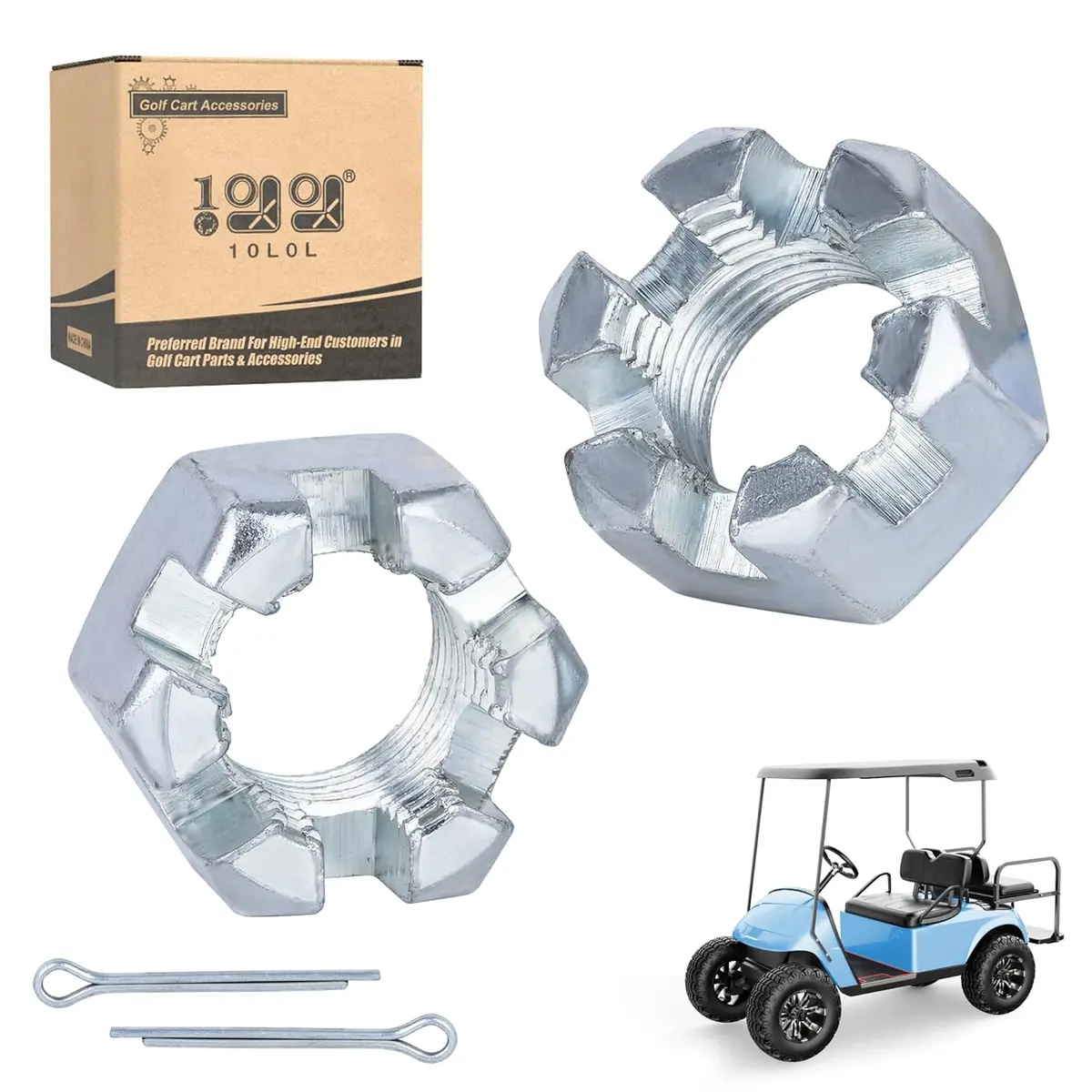 Golf Cart Hexagon Slotted Nut & Pinning,Hexagon Nuts Kits For Ezgo Txt 1976-Up - 10L0l 1