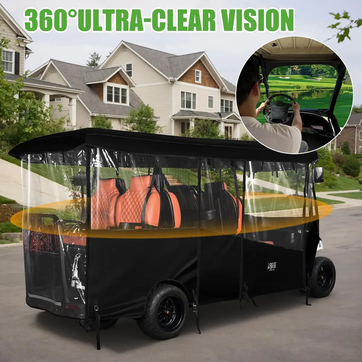 6/4+2 Passenger Golf Cart Enclosure - 600D Waterproof Cover For Yamaha, Ezgo & Club Car (138" Roof) 2