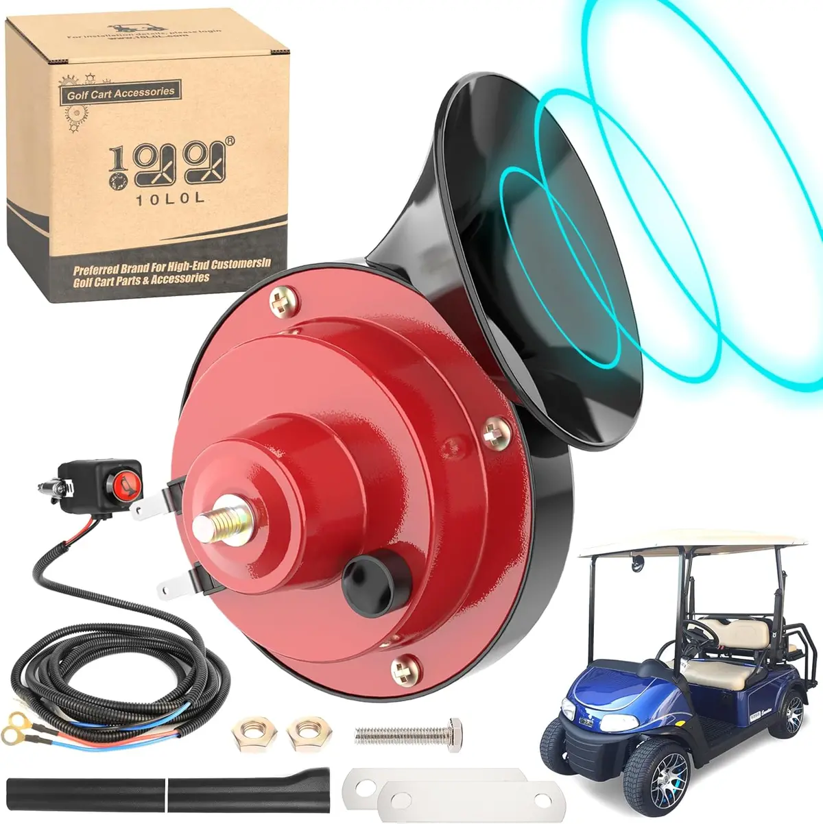 10L0l Universal 12V Golf Cart Horn Kit - 180Db Adjustable With Steering Wheel Button 1