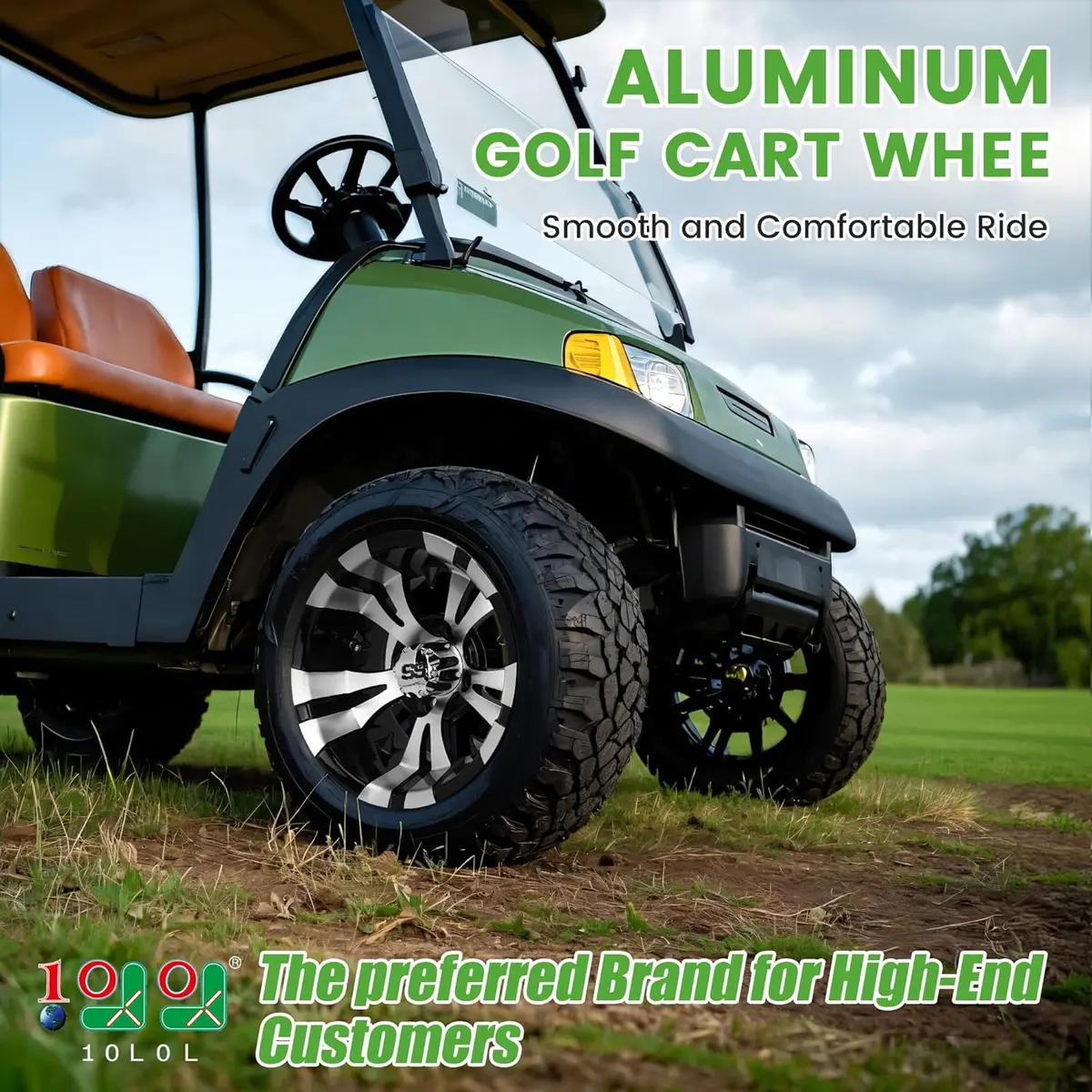 10"/12" Golf Cart Rims Wheels - Forged Aluminum W/ Ss Center Caps - Fits Ezgo/Club Car/Yamaha - 10L0l 2