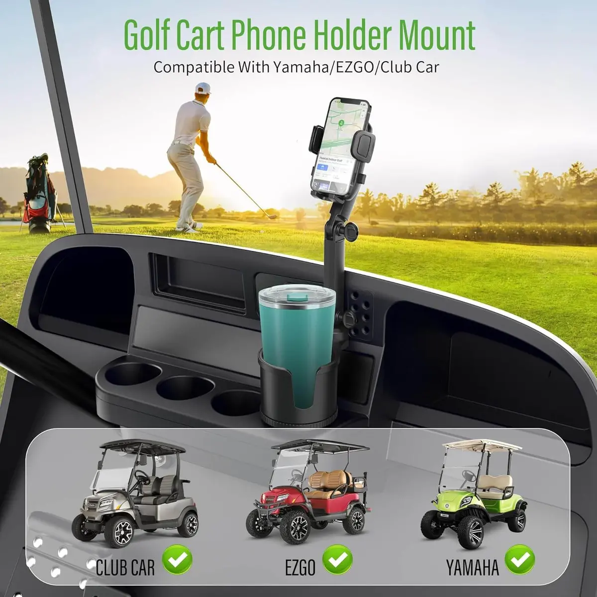 Universal Golf Cart Phone Holder With Cup Holder 360° Rotation - 10L0l 2