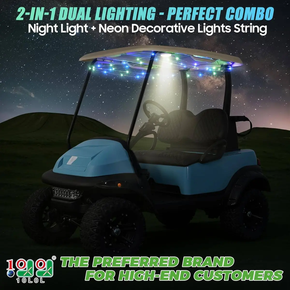 10L0l Universal Golf Cart Roof Light & Neon Strip Kit – 10M Led, 5 Modes, Usb Rechargeable 2