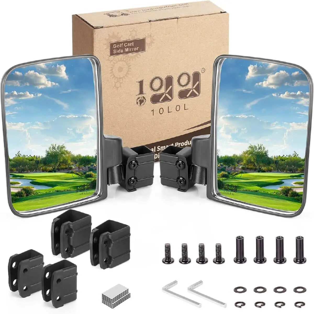 10L0l Universal Golf Cart Side Mirrors With Blind Spot Mirror – No Drilling Required 2