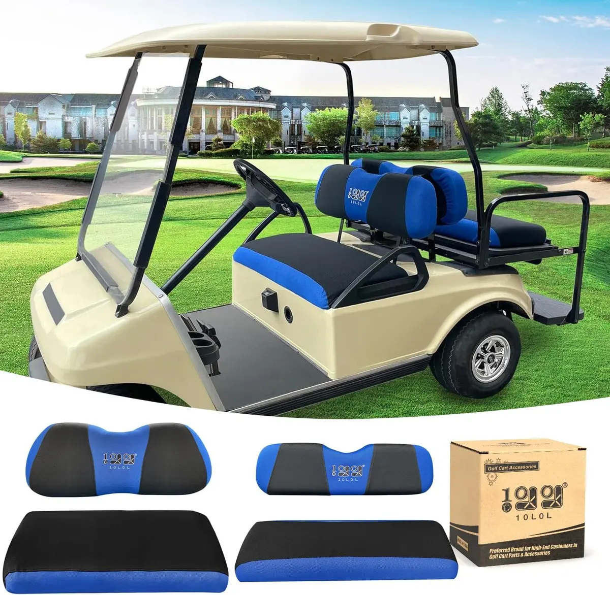 Golf Cart Front Rear Seat Cover Set For Ezgo Txt Rxv & Club Car Ds - 10L0l 2