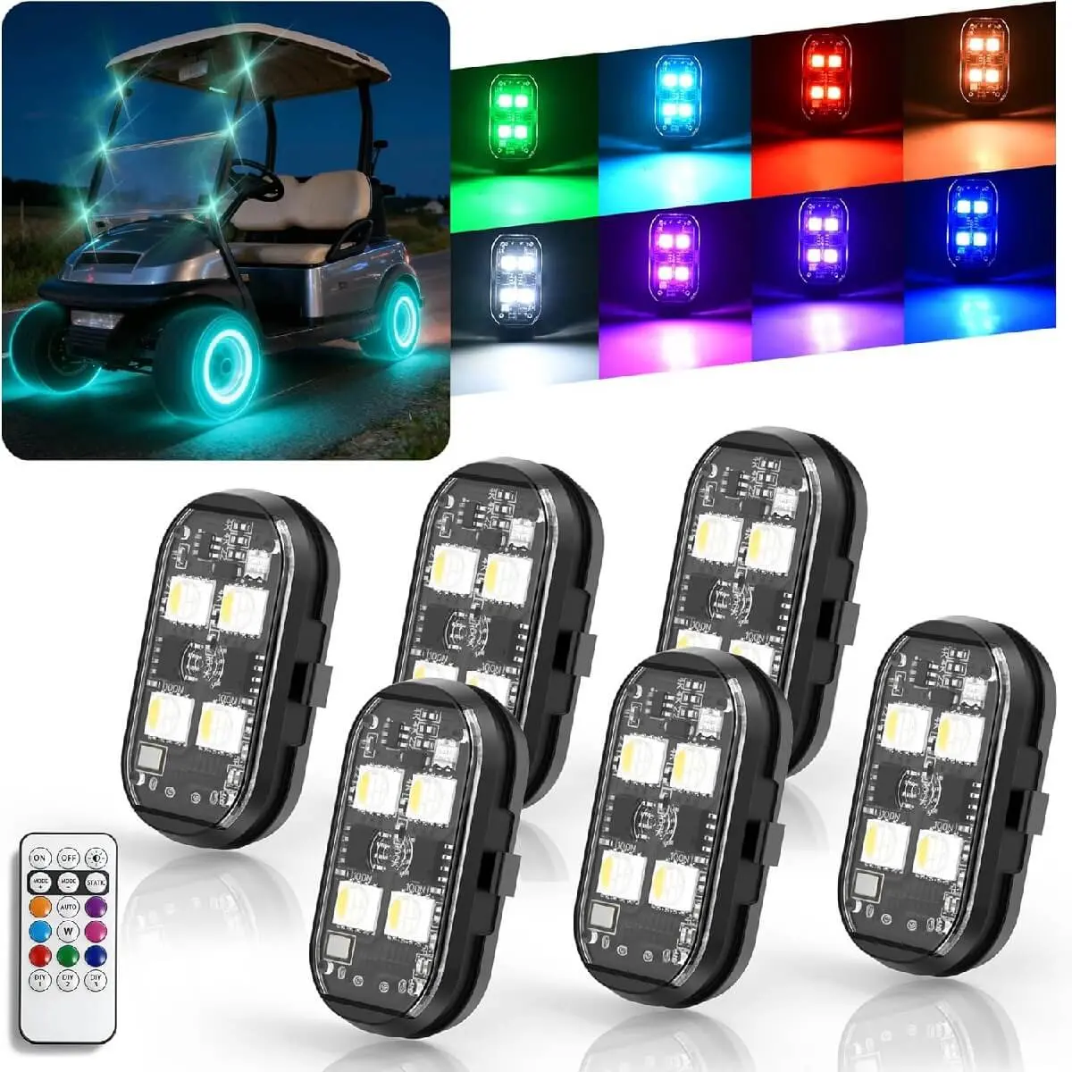 10L0l Golf Cart Strobe Light Kit – 6-Pack Rgb Warning Lights With Remote Control 1
