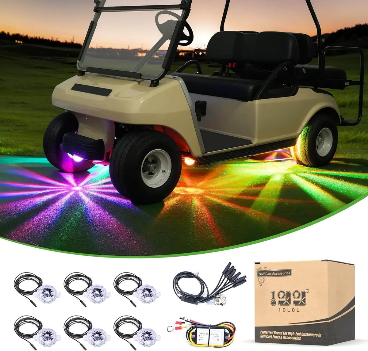 Multicolor Golf Cart Underglow Lights 6 Led Neon Lights With Dc Converter - 10L0l 1