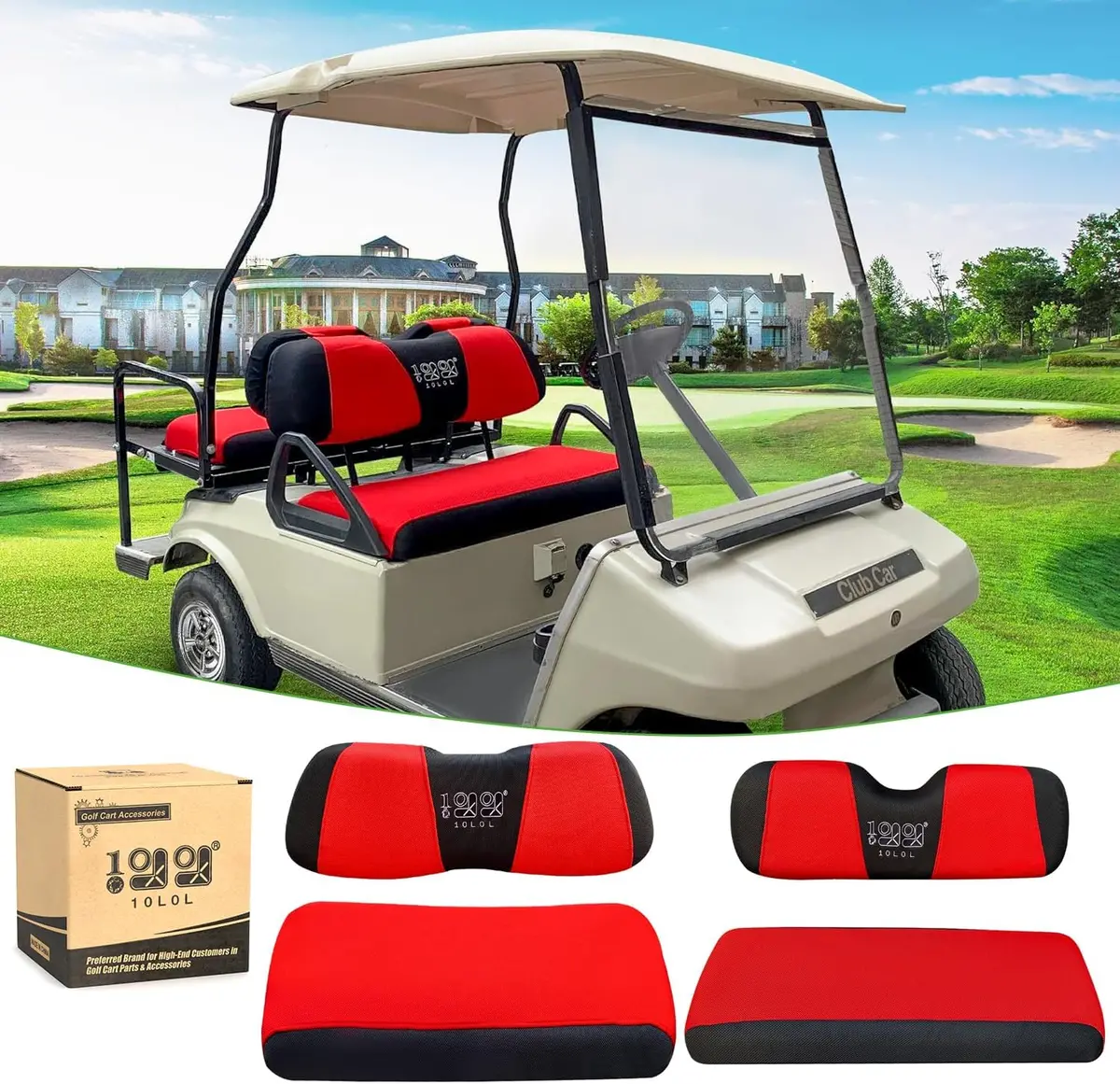Golf Cart Front Rear Seat Cover Set For Ezgo Txt Rxv & Club Car Ds - 10L0l 4