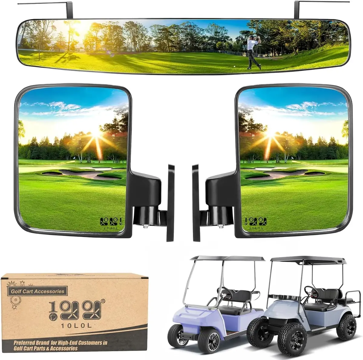 Golf Cart Side View Mirrors And Rear View Mirrors Foldable Universal - 10L0l 1