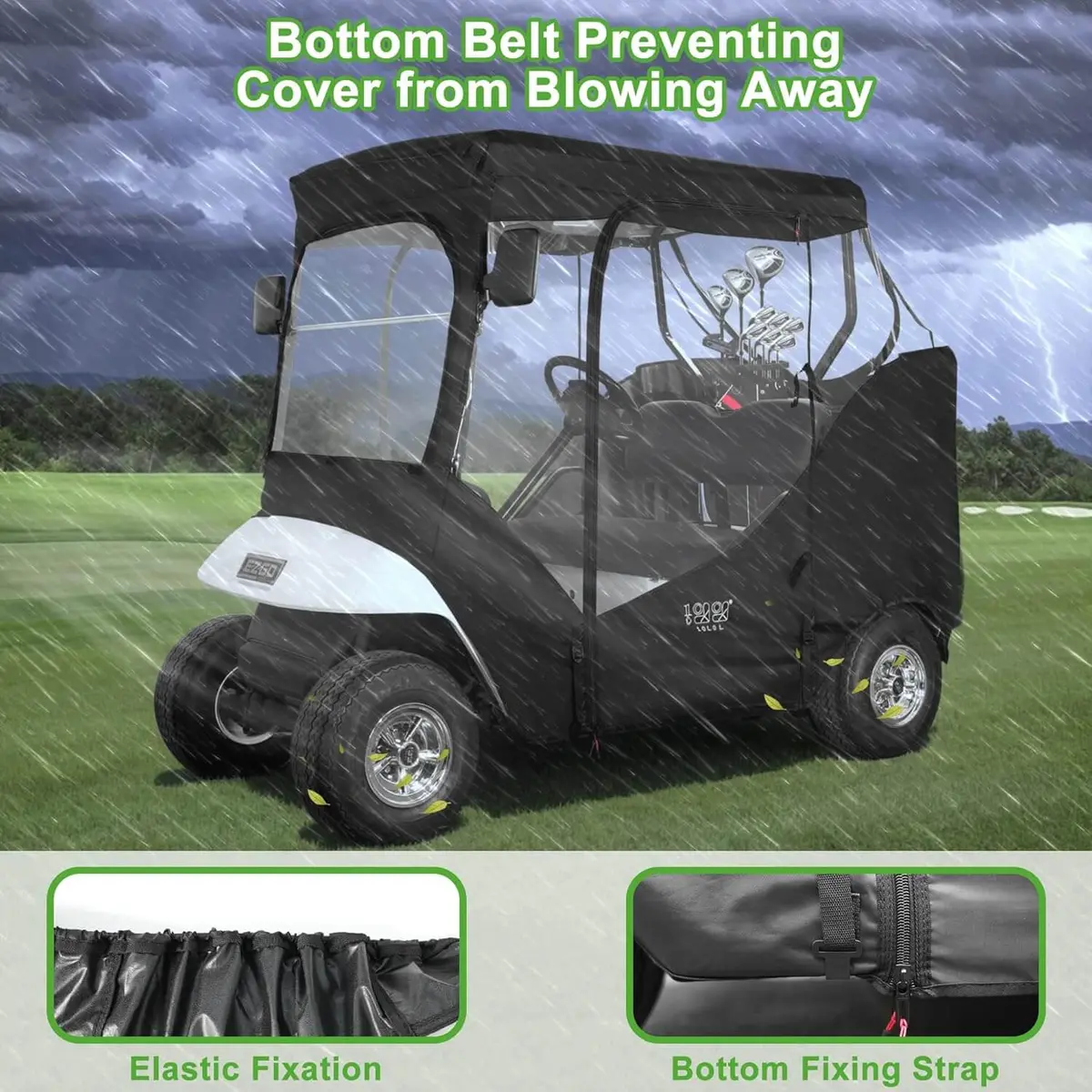 10L0l Golf Cart 2 Passenger Enclosure For Ezgo Txt & Rxv, 4-Sided Clear Window Rain Cover 2