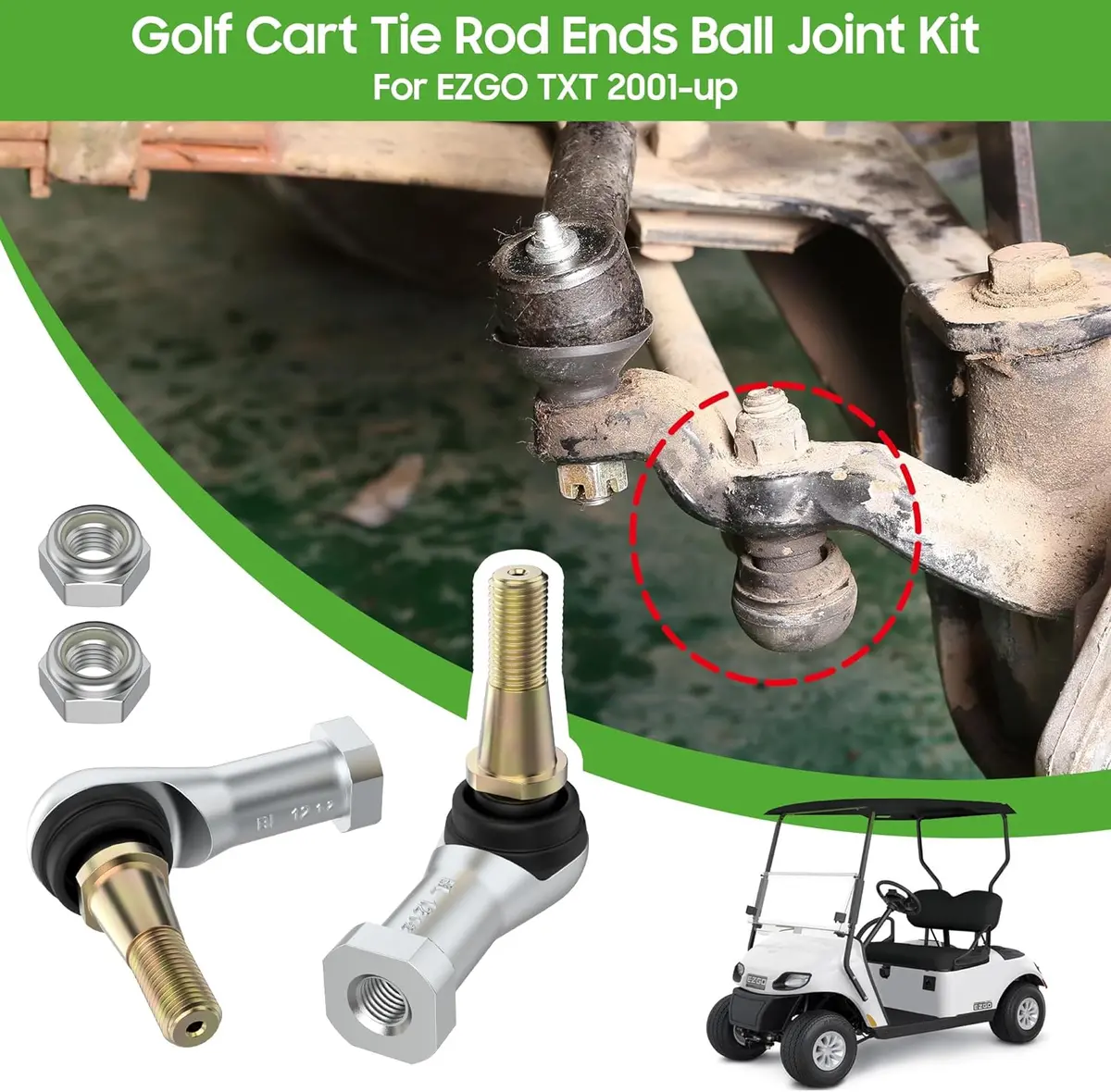 Golf Cart Tie Rod End Kit For Ezgo Txt Electric & Gas Golf Cart 2001-Up - 10L0l 2