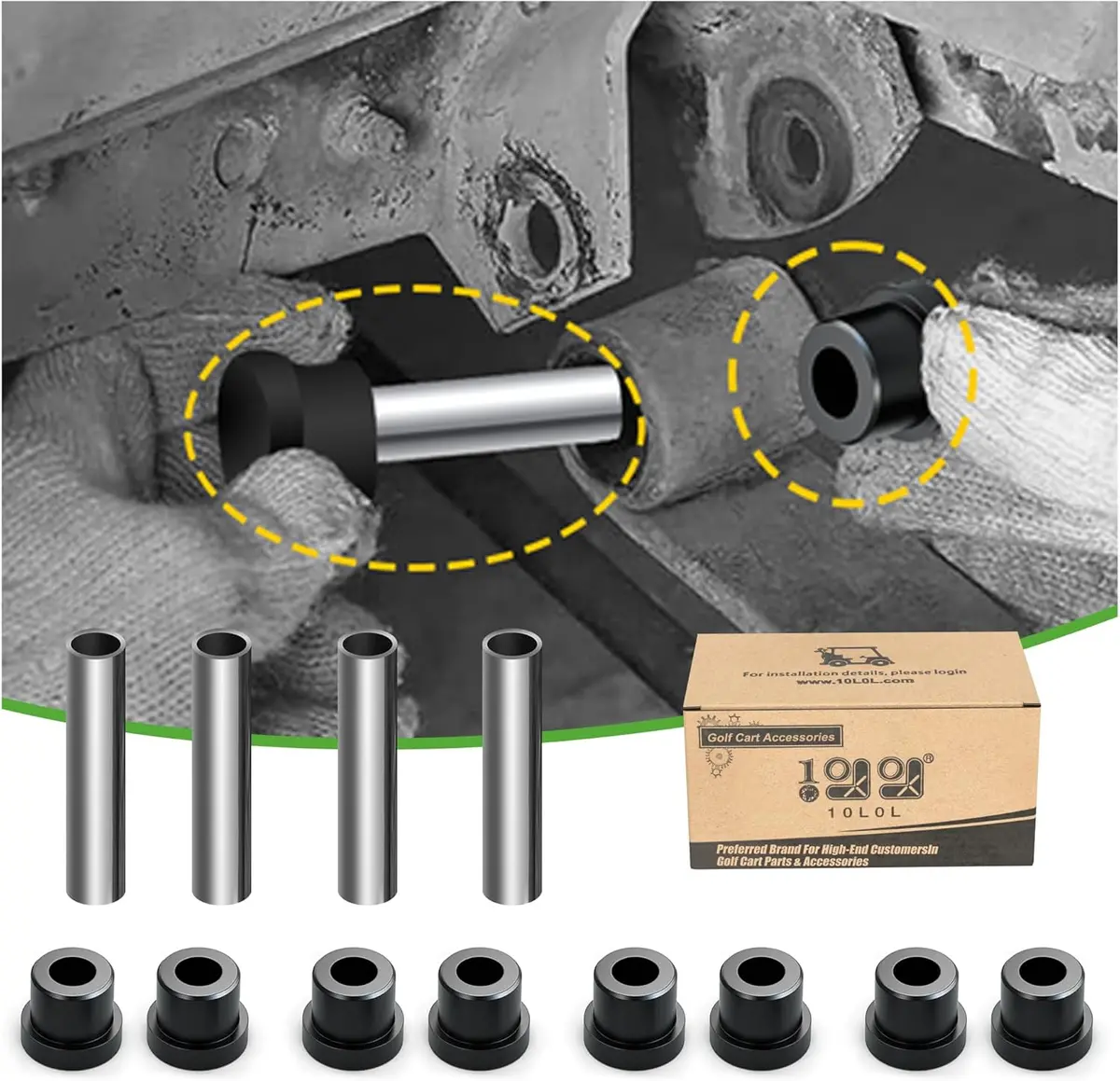 Golf Cart Rear Leaf Spring Bushings & Sleeves Kit For Ezgo & Club Car - 10L0l 1