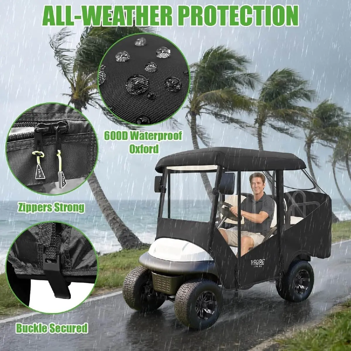 10L0l 4 Passenger Golf Cart Enclosure – 57" Short Roof For Ezgo Txt Rxv & Club Car Ds Precedent 2