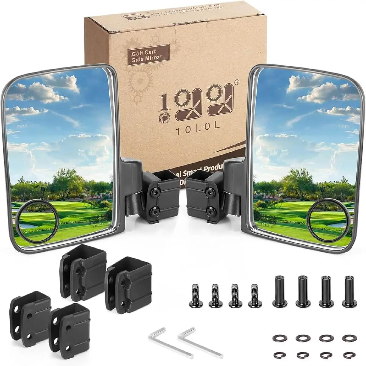 10L0l Universal Golf Cart Side Mirrors With Blind Spot Mirror – No Drilling Required 1