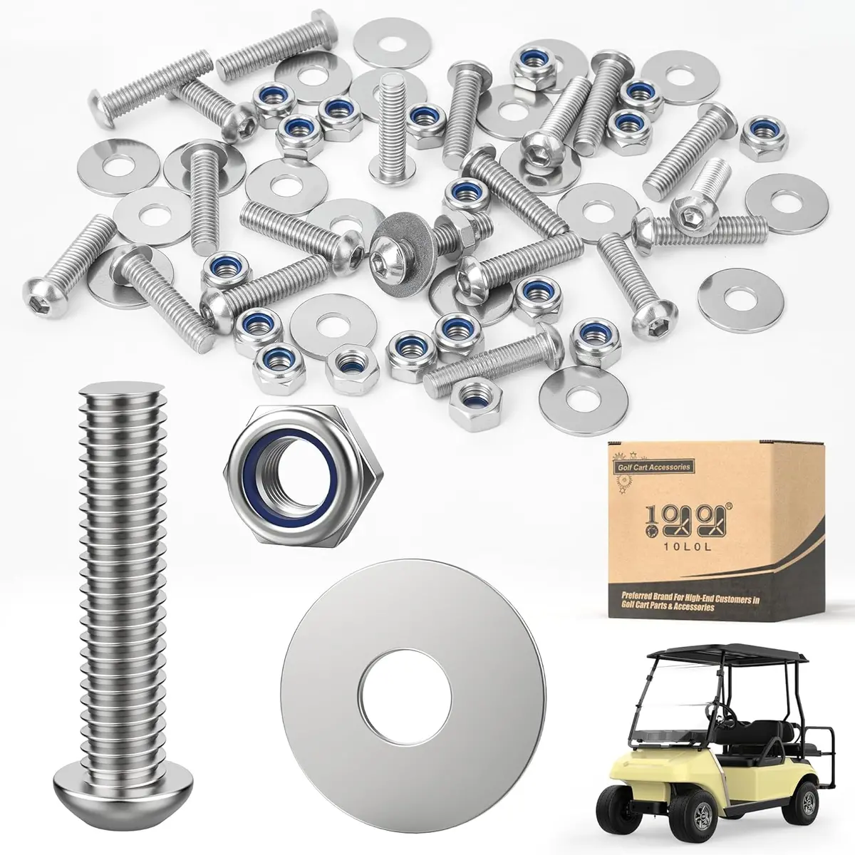 304 Stainless Steel Bolt With Washer And Nut For Ezgo Club Car Yamaha Golf Cart Fender - 10L0l 1