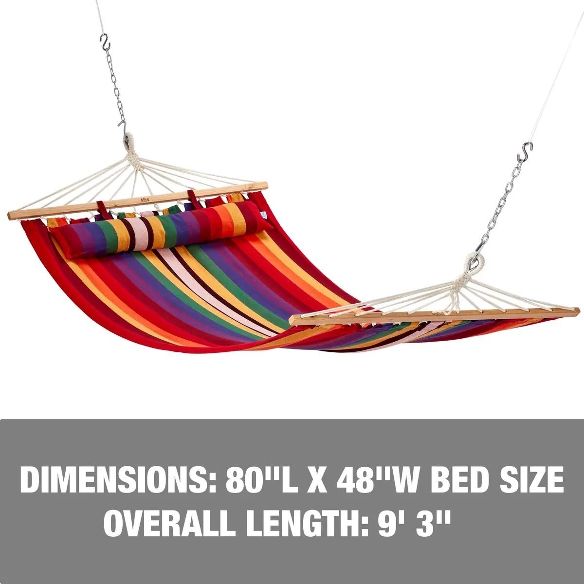Bliss Hammocks Bh-404 Caribbean Hammock W/ Pillow & Hanging Hardware | 48-In. Wide | 265 Lb. Capacity (Tequila Sunrise) 2