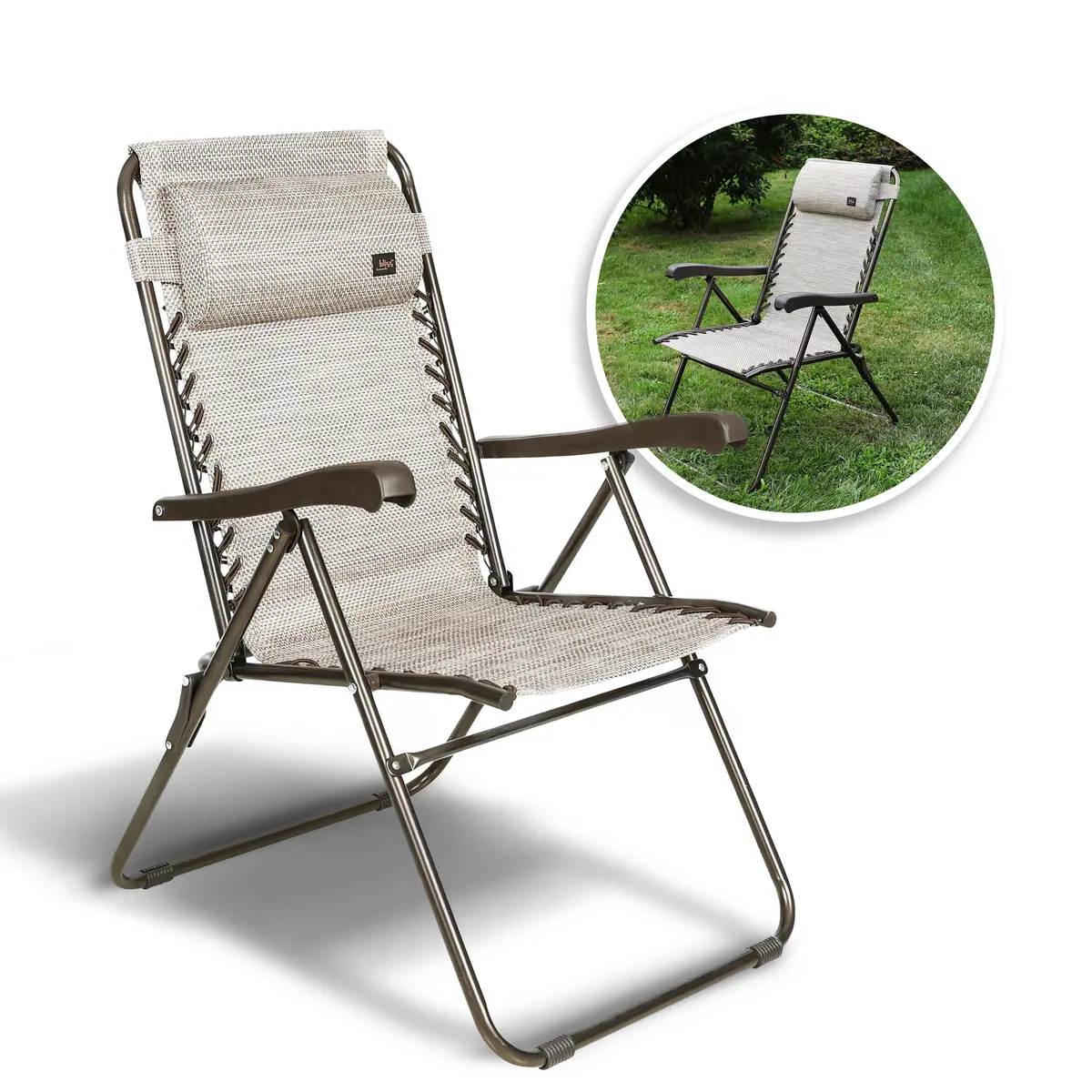 Bliss Hammocks Gfc-612-S Reclining Sling Chair W/ Pillow | 26-In. Wide | Weather & Rust Resistant | 275 Lb. Capacity (Sand) 1