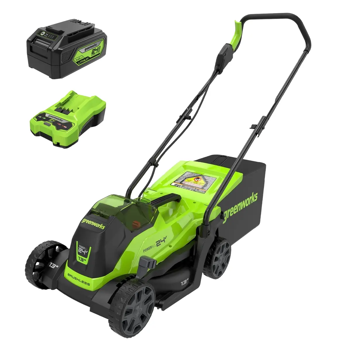 24V 13" Brushless Lawn Mower, 4.0Ah Battery And Charger Included 1