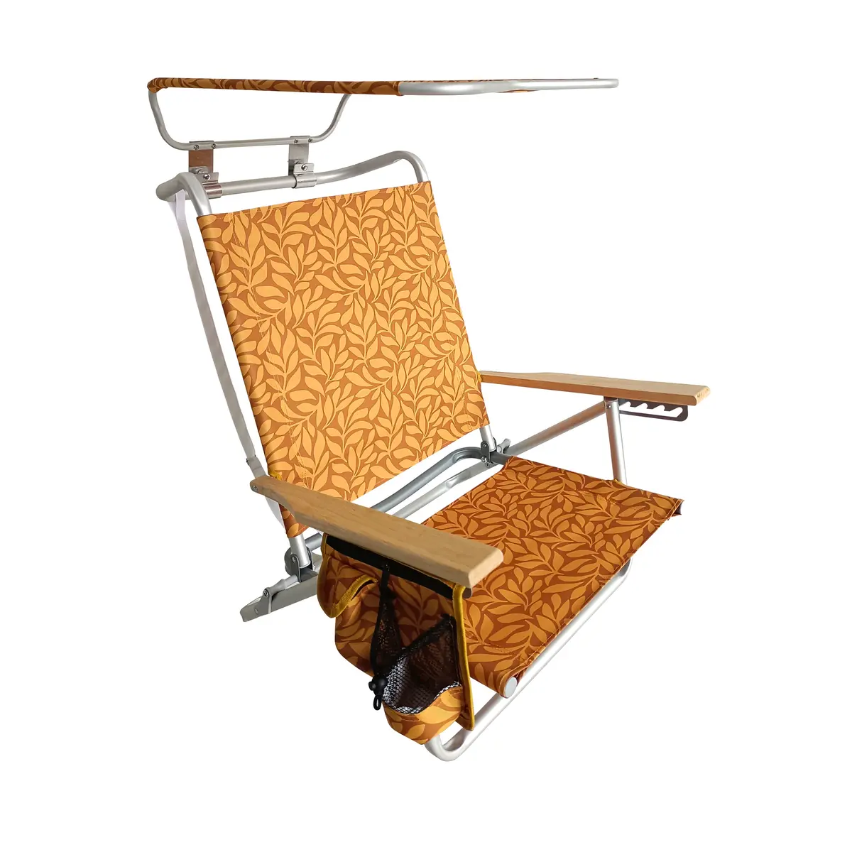 Bliss Hammocks Bbc-351-Al Folding Beach Chair W/ Canopy | 5 Reclining Positions | Storage Pouch, Phone Holder, & Cup Holder Included | 275 Lb. Capacity (Amber Leaf) 2