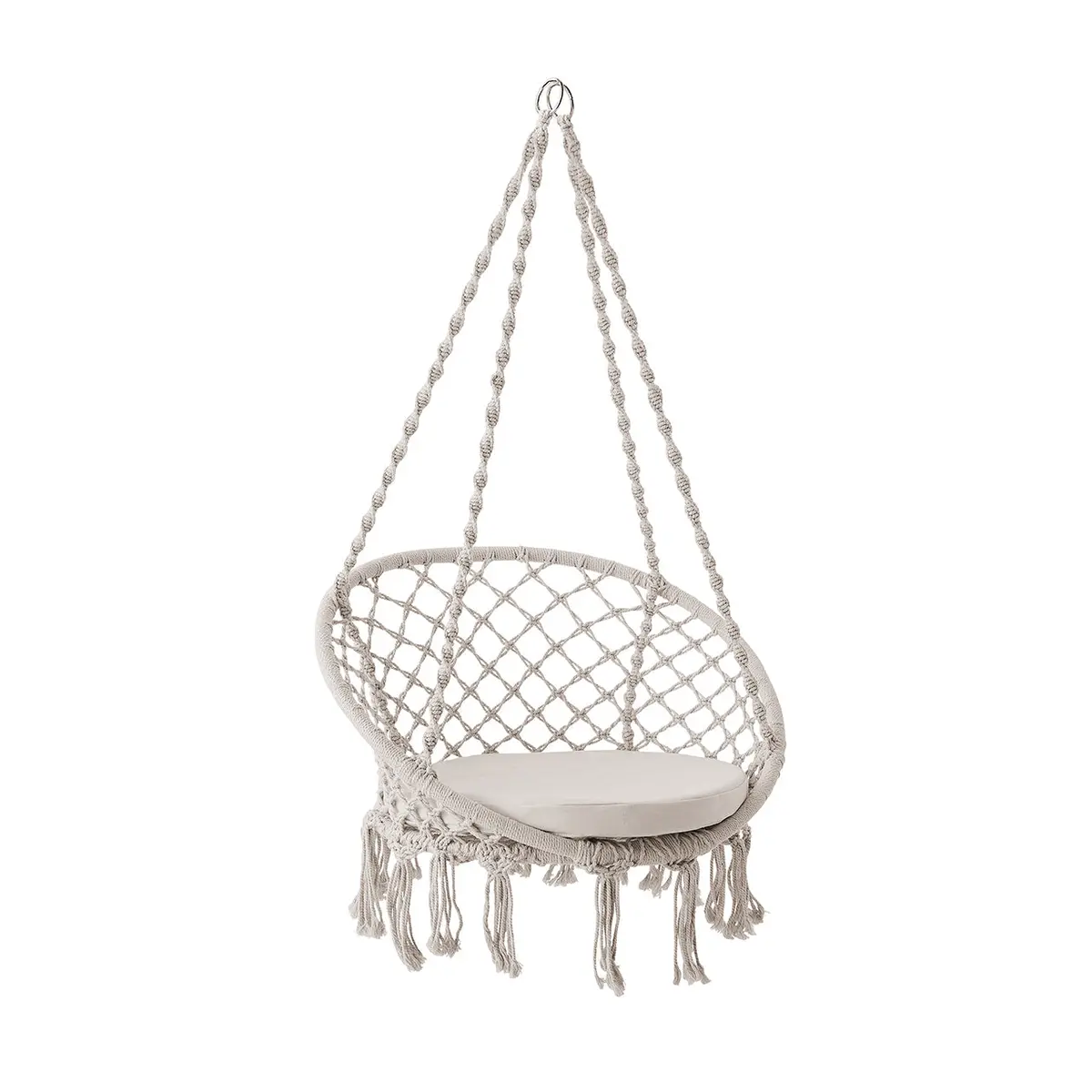 Bliss Hammocks Bhc-102Nat Macramé Swing Chair W/ Fringe & Padded Cushion | 31.5-In. Wide | Bohemian Style Design | 300 Lb. Capacity (Natural) 1
