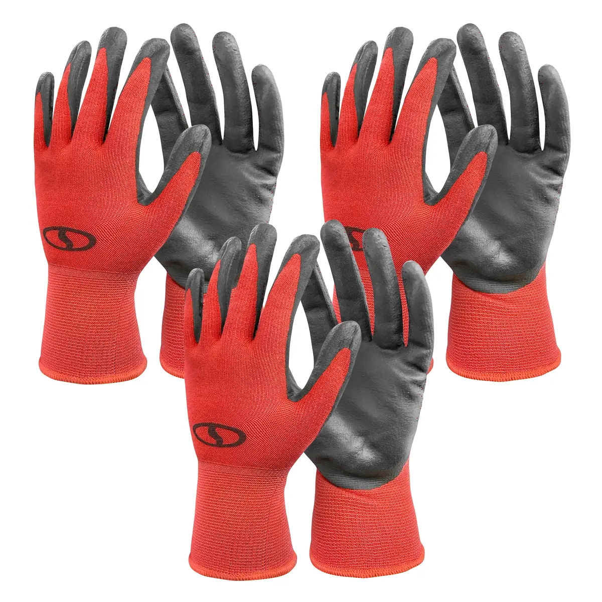 Sun Joe Ggnp-S3-Red Reusable Nitrile-Palm Gloves | Tactile | Washable | One Size Fits Most | Set Of 3 (Red) 1