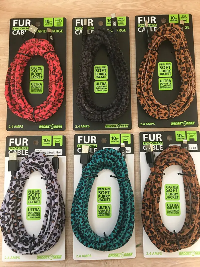 Charging Cable Fur Assortment 10Ft 2.4 Amp - 6 Pieces Per Retail Ready Display 88341 2