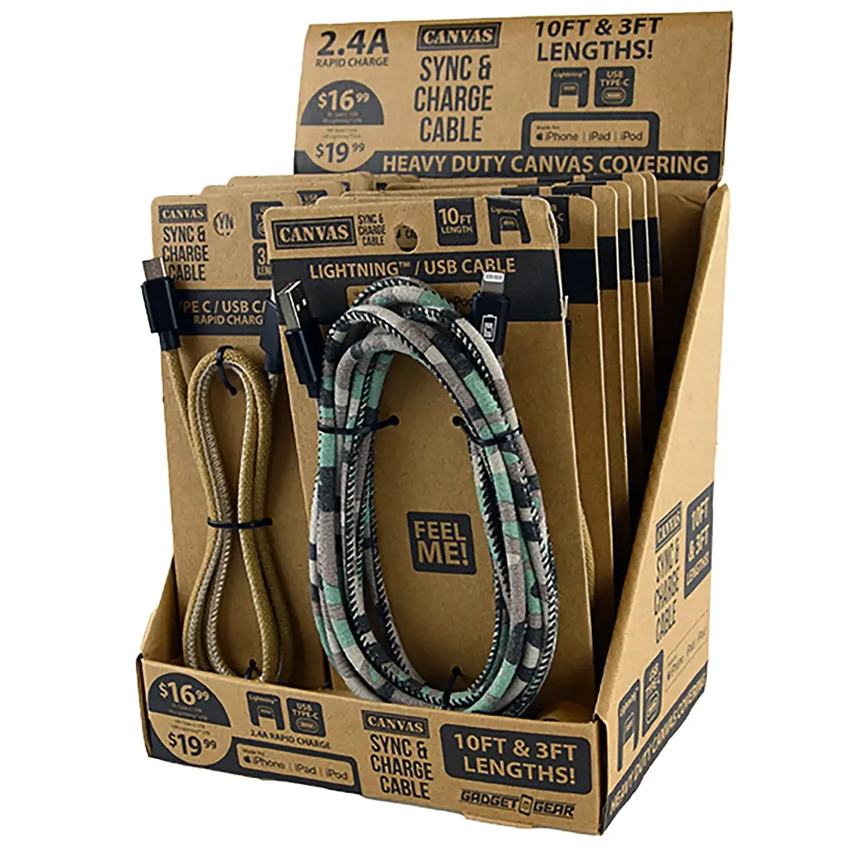 Canvas Charging Cable Assortment - 12 Pieces Per Retail Ready Display 88346 1